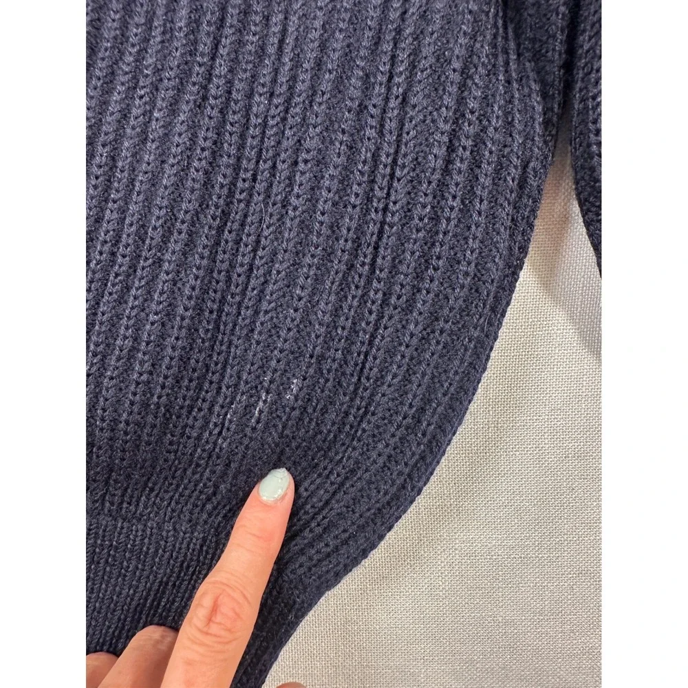 Vintage Elvstrom Italy Navy Blue‎ Wool Shawl Collar Sweater Green Trim medium